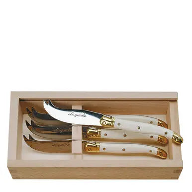 Jean Dubost Ivory & Brass Cheese Knives, Set of 4